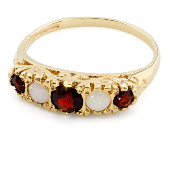 9ct gold Garnet/Opal half hoop Ring size M